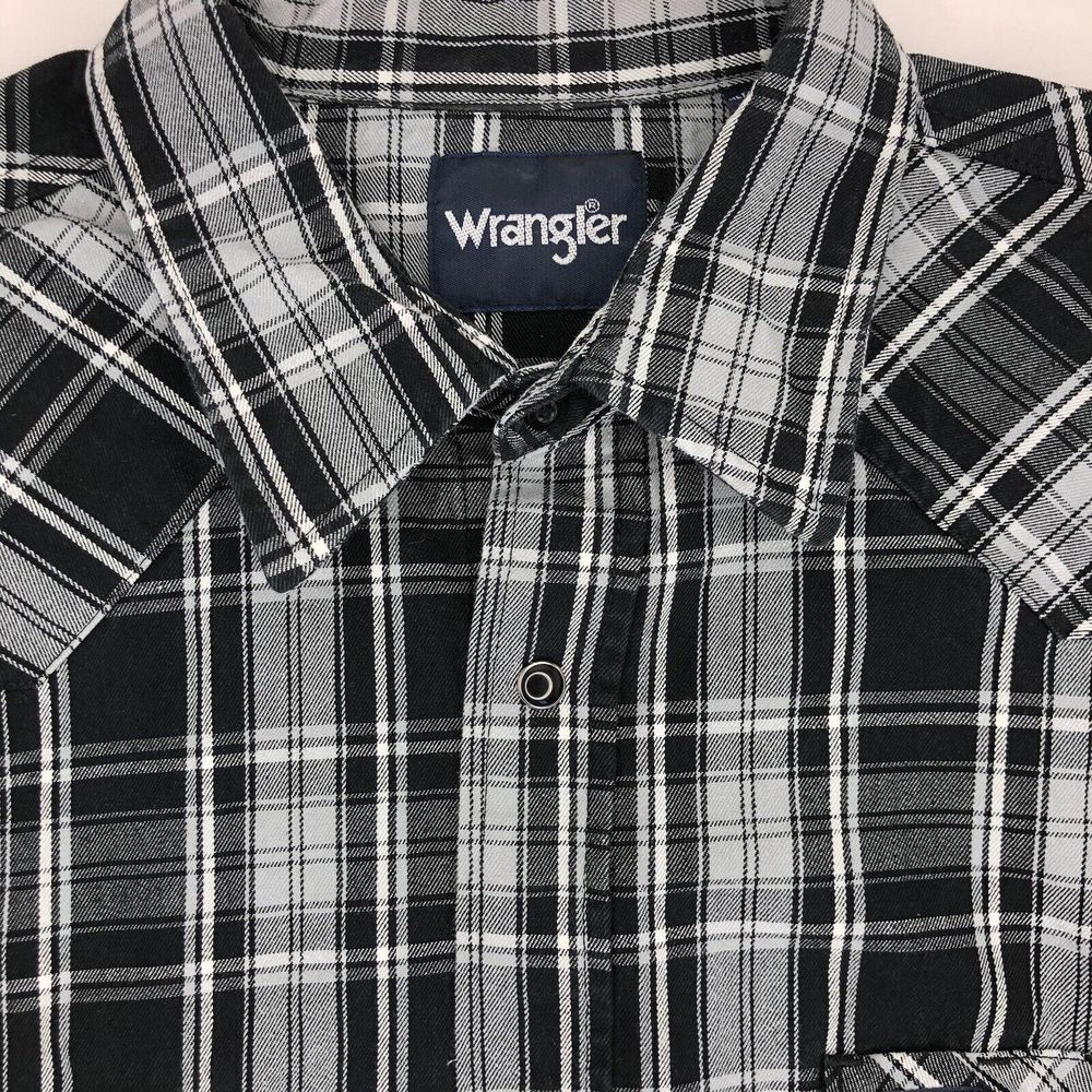 Wrangler Men's XLT Black White Plaid Pearl Snap Button Up Cowboy Western Shirt